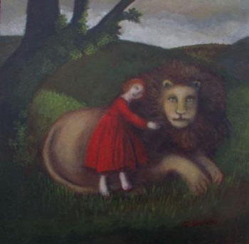 Nicola Slattery - Woman in Red with Lion